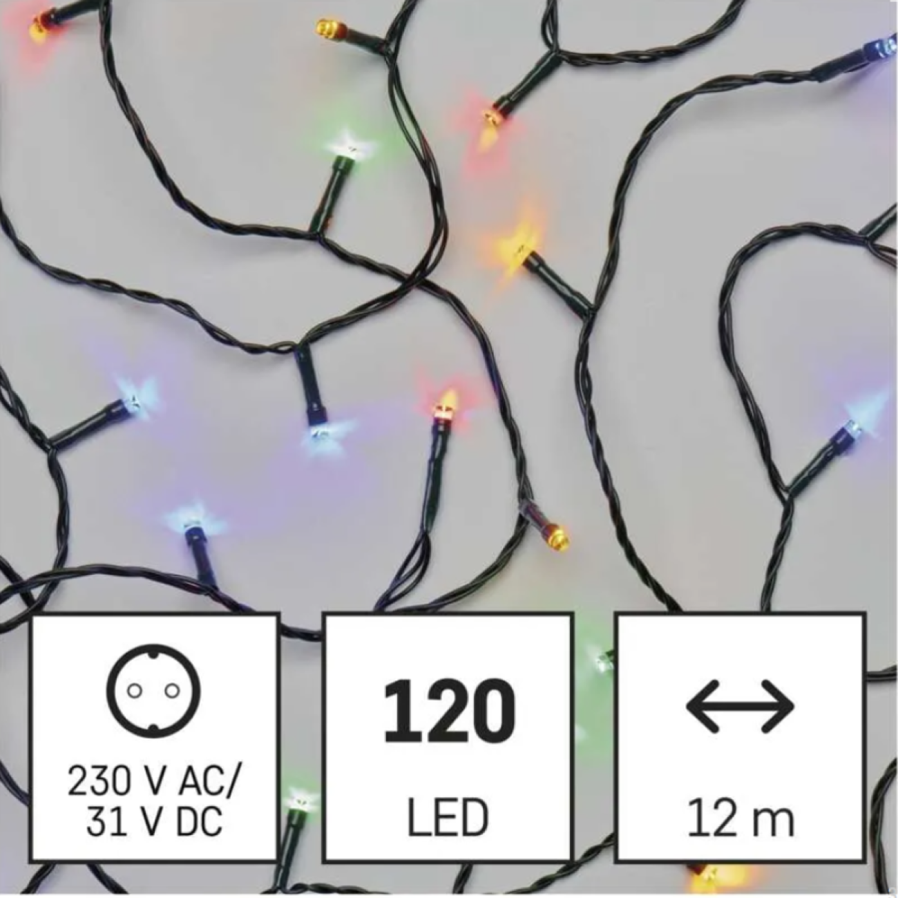 Obrázok PROFI LED vianočné osvetlenie 12m reťaz, 120xLED, IP44, RGB - viacfarebná + časovač + 8 módov svietenia